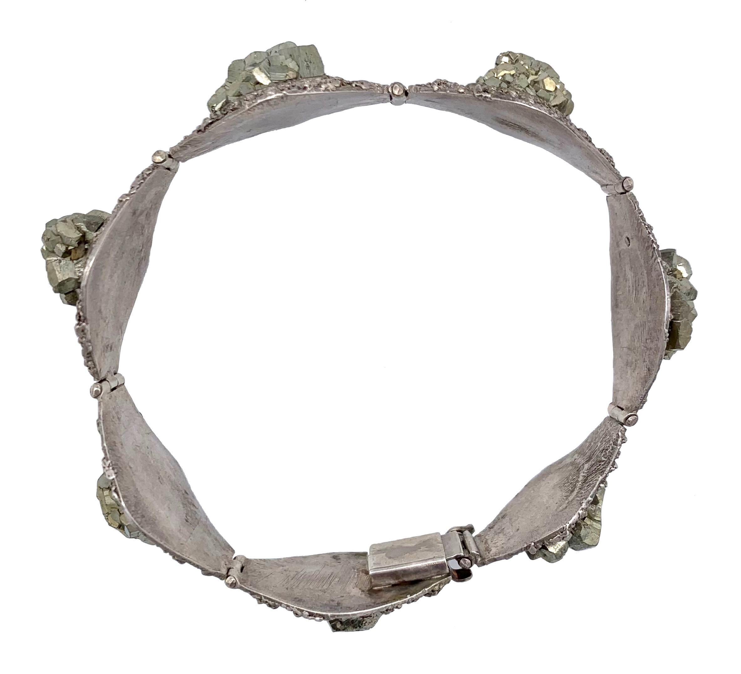Pulsera Art Déco de cristal cúbico de pirita de plata Art Decó en venta