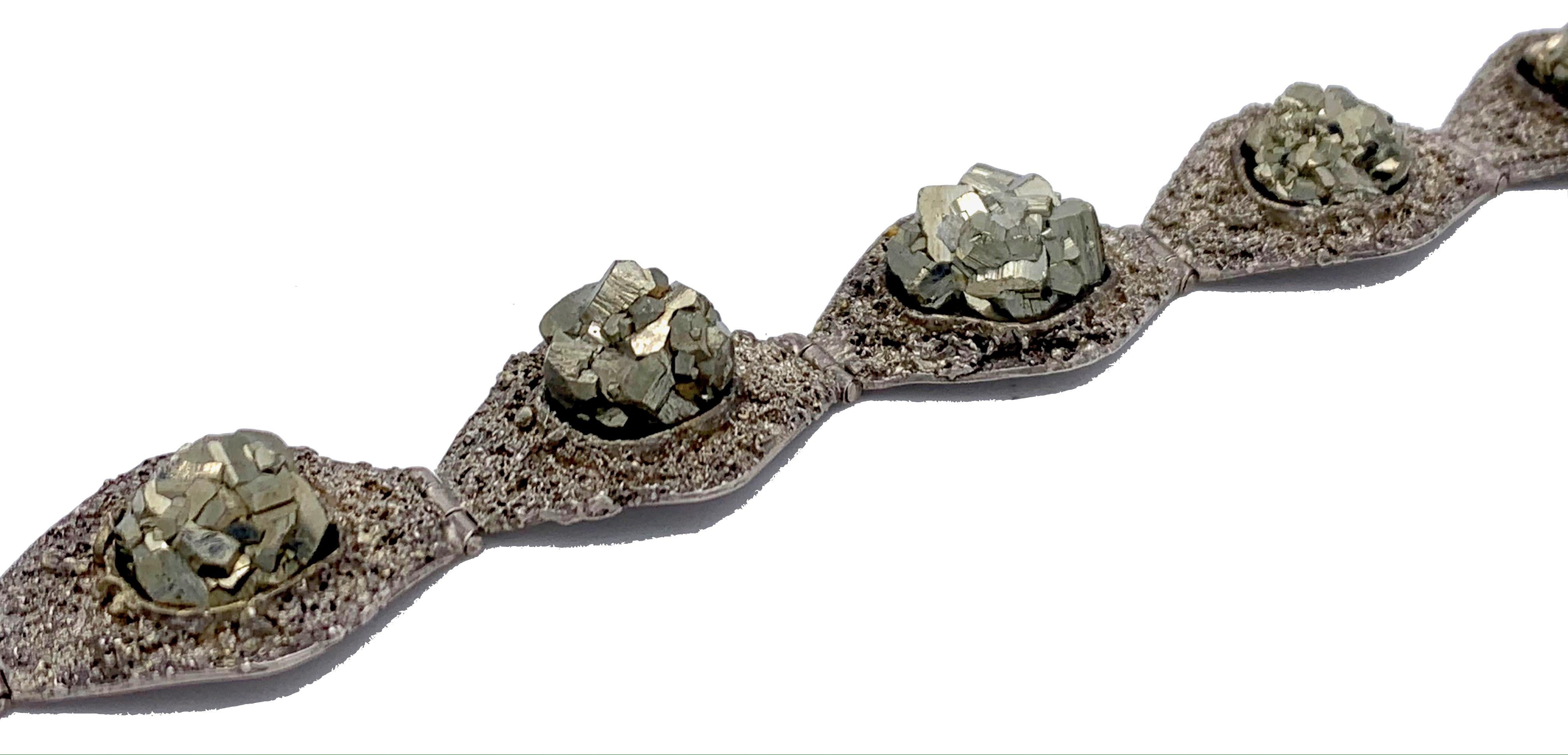 Bracelet Art déco en pyrite d'argent et cristal cubique Unisexe en vente