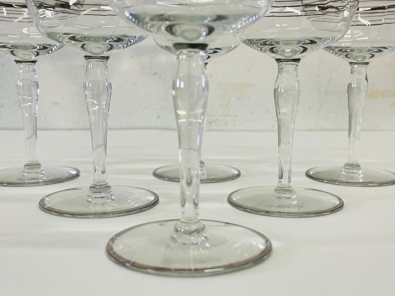 Art Deco Silver Ring Tall Glass Coupes, Set of 6 For Sale 1