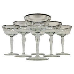 Art Deco Silver Ring Tall Glass Coupes, Set of 6