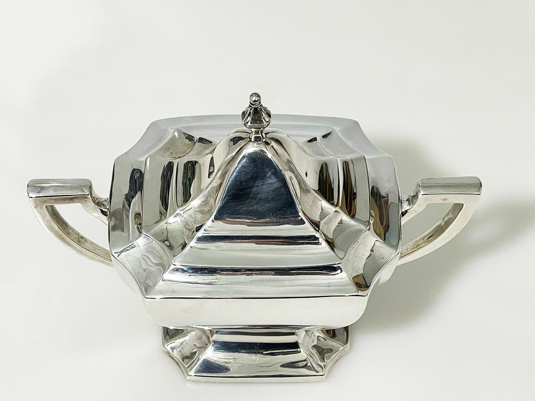 Azucarero de plata Art Déco de Sterling Silver Mfg. Co., Saart Bros., 1920 en Bueno estado para la venta en Delft, NL