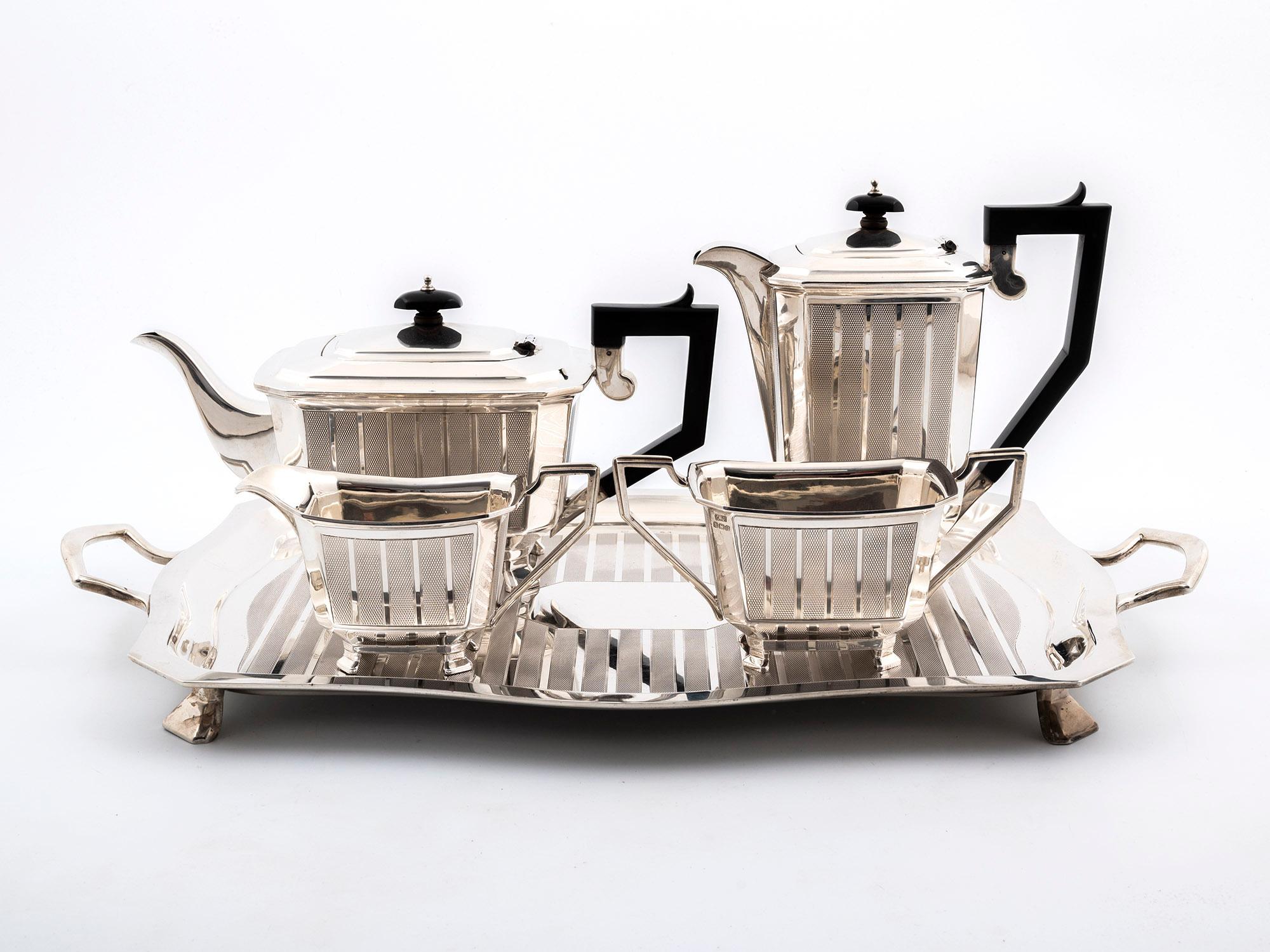 British Art Deco Silver Tea Set by Charles Usher