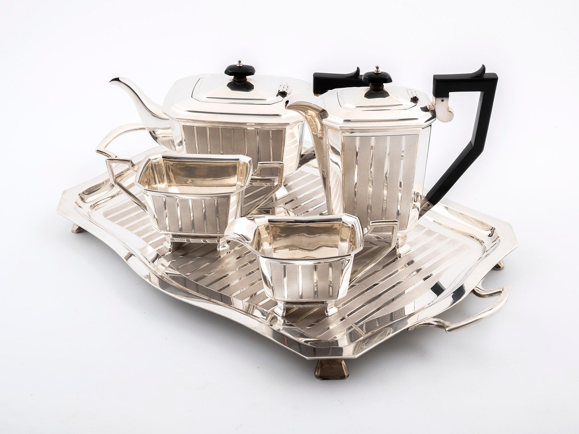 Art Deco Silver Tea Set by Charles Usher In Good Condition In Northampton, GB