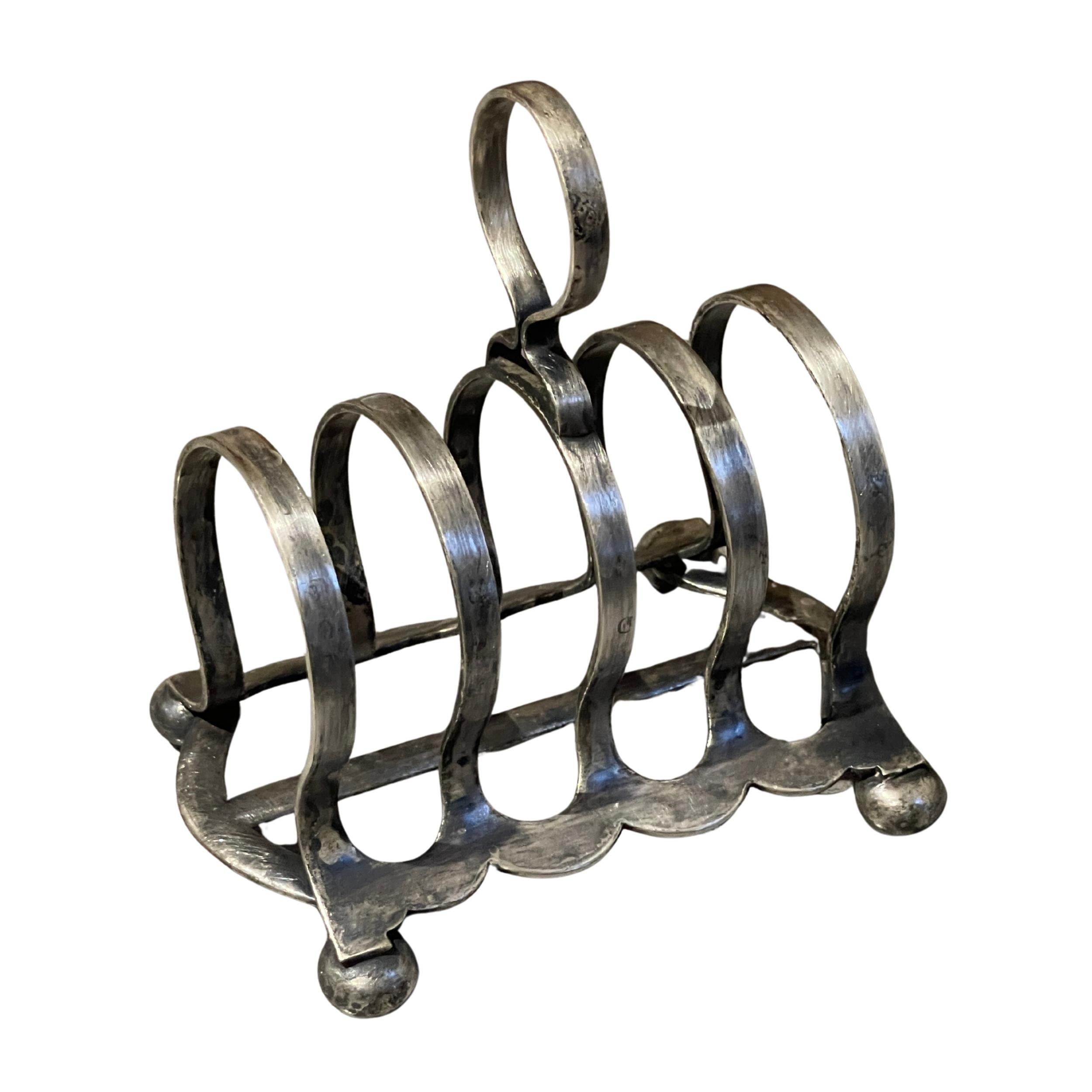 Art Deco Silber Toast Rack, 4 Slice Frühstück Brot Stand mit Griff Sheffield im Angebot 2