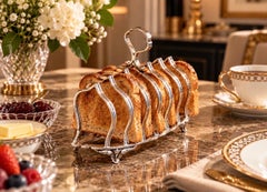 Art Deco Silver Toast Rack, 6 Slice Breakfast Bread Stand With Handle Sheffield