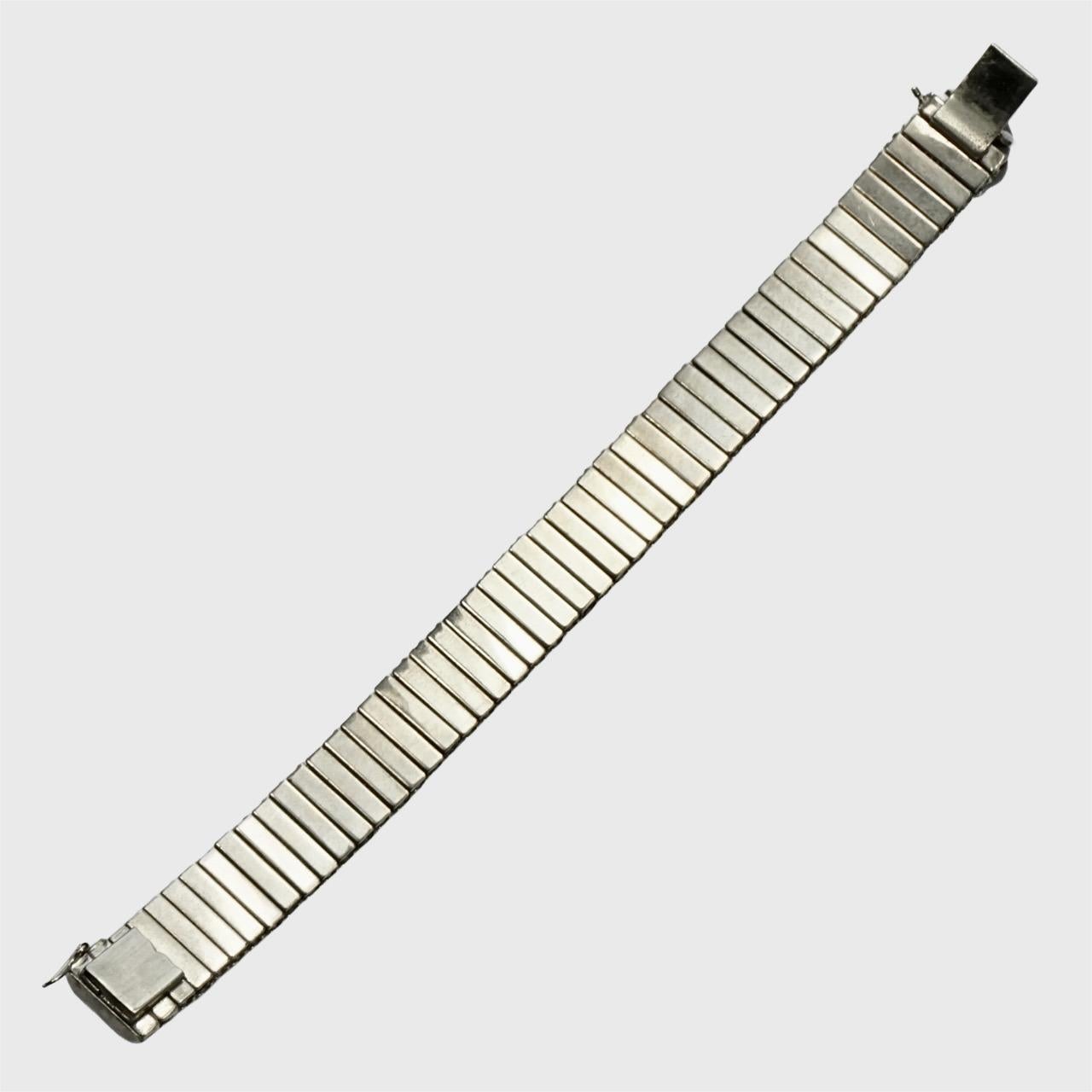 da uomo o donna Bracciale Art Deco in tonalità argento con cinque file di strass incastonati A Link in vendita