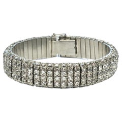 Art Deco Silver Tone Five Row Channel Set Rhinestone Link Bracelet