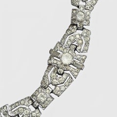 Art Deco Silberfarbenes Link-Armband mit Baguette und runden Strasssteinen