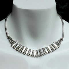 Art Deco Silver Tone Mother of Pearl and Rhinestone Necklace circa 1930s