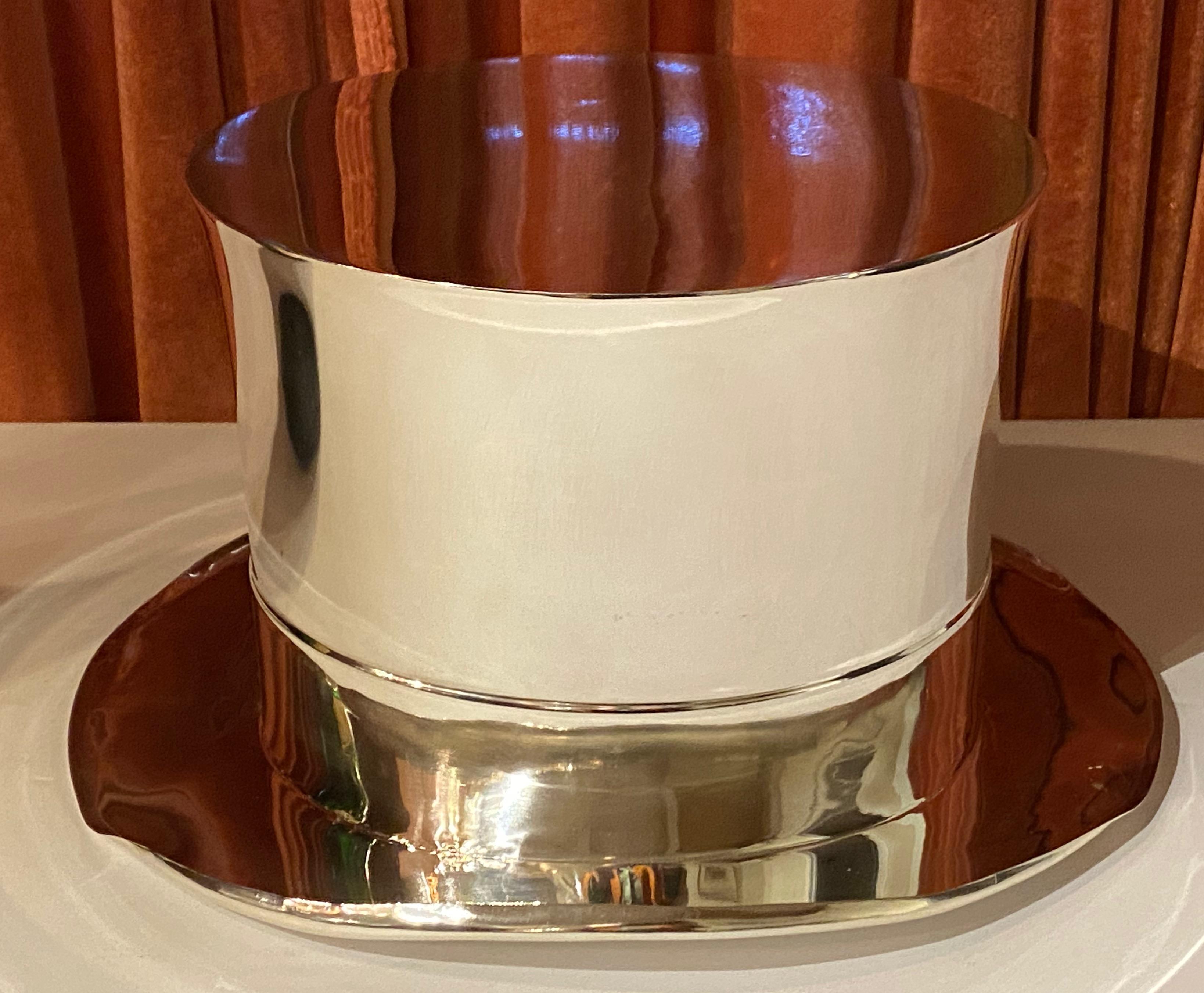 French Art Deco Silver Top Hat Champagne Bucket