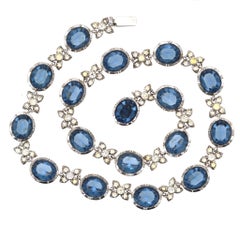Art Deco Silver, White and Blue Paste Necklace