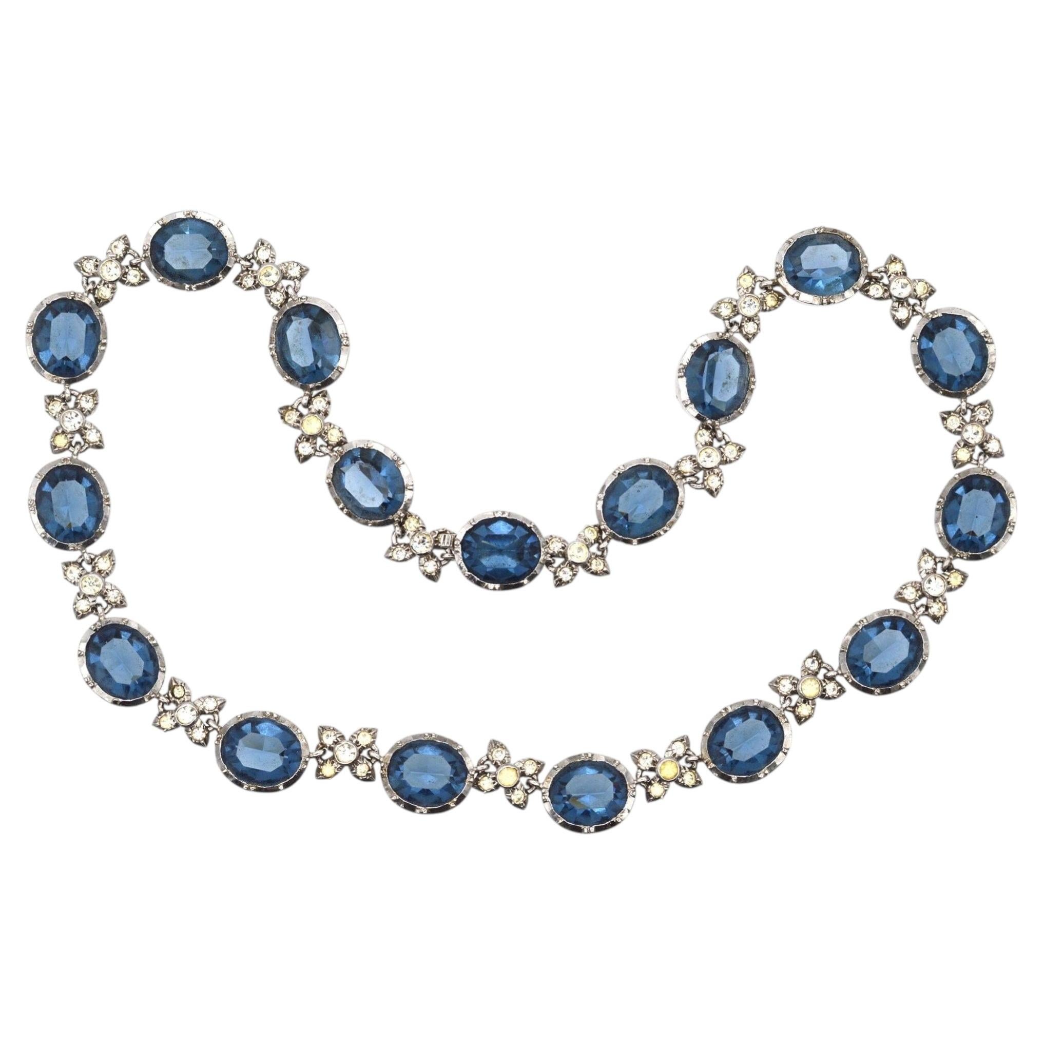 Art Deco Silver, White and Blue Paste Necklace For Sale