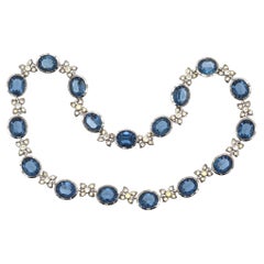 Art Deco Silver, White and Blue Paste Necklace