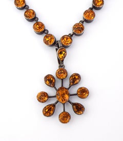 Art Deco Silver Yellow Topaz Paste Necklace with Pendant
