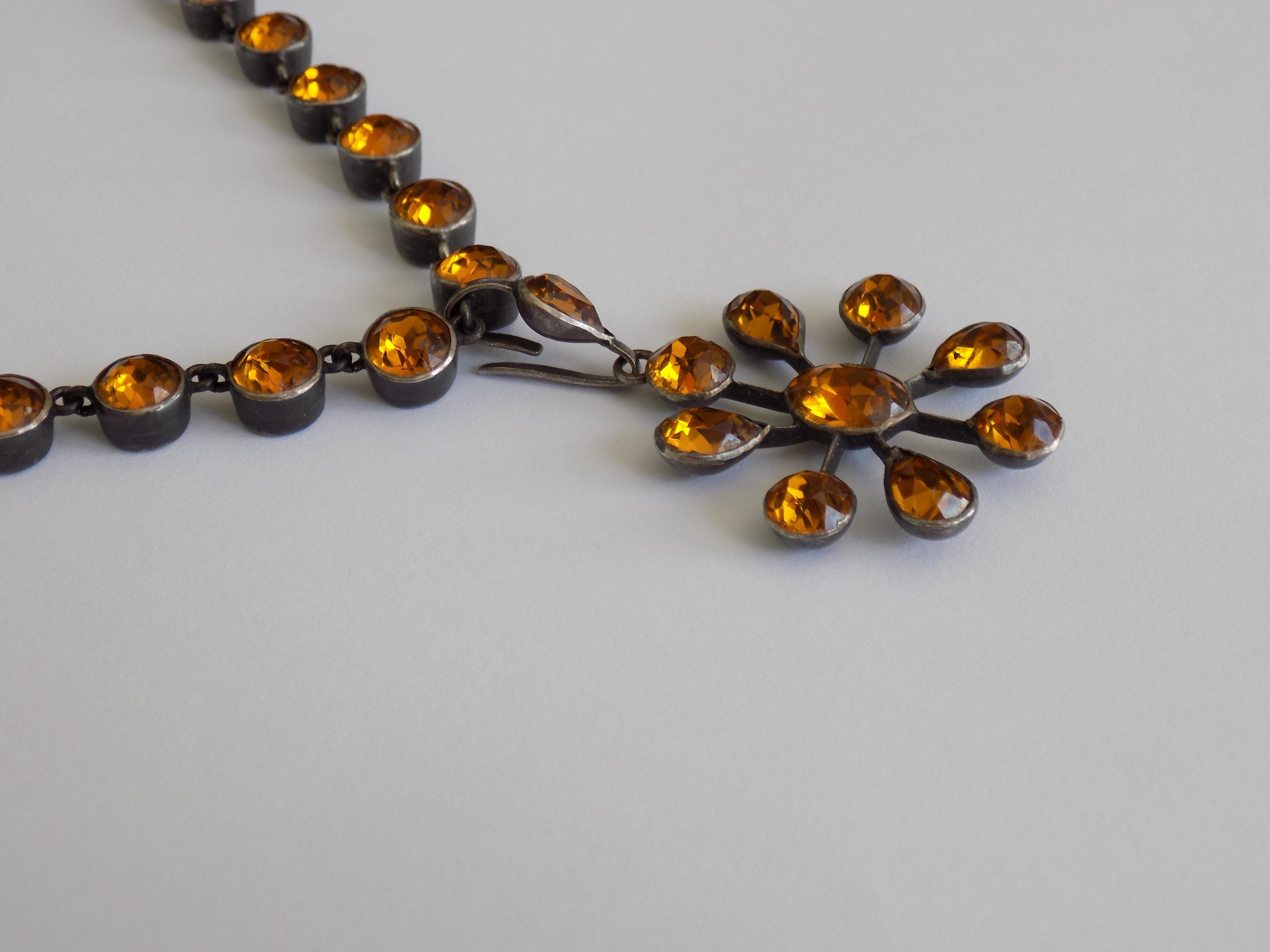 Art Deco Silver Yellow Topaz Paste Necklace with Pendant For Sale 2