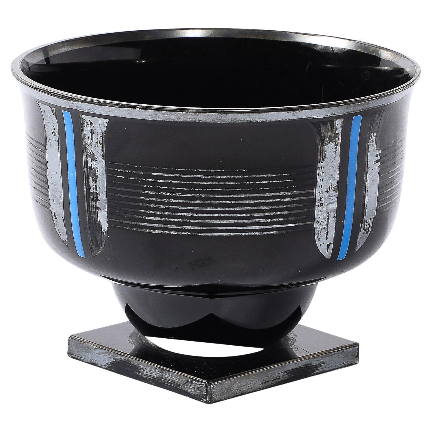 A Silver Silver Glass Black Linear Detailed Bowl signé HEM par Michel Herman en vente