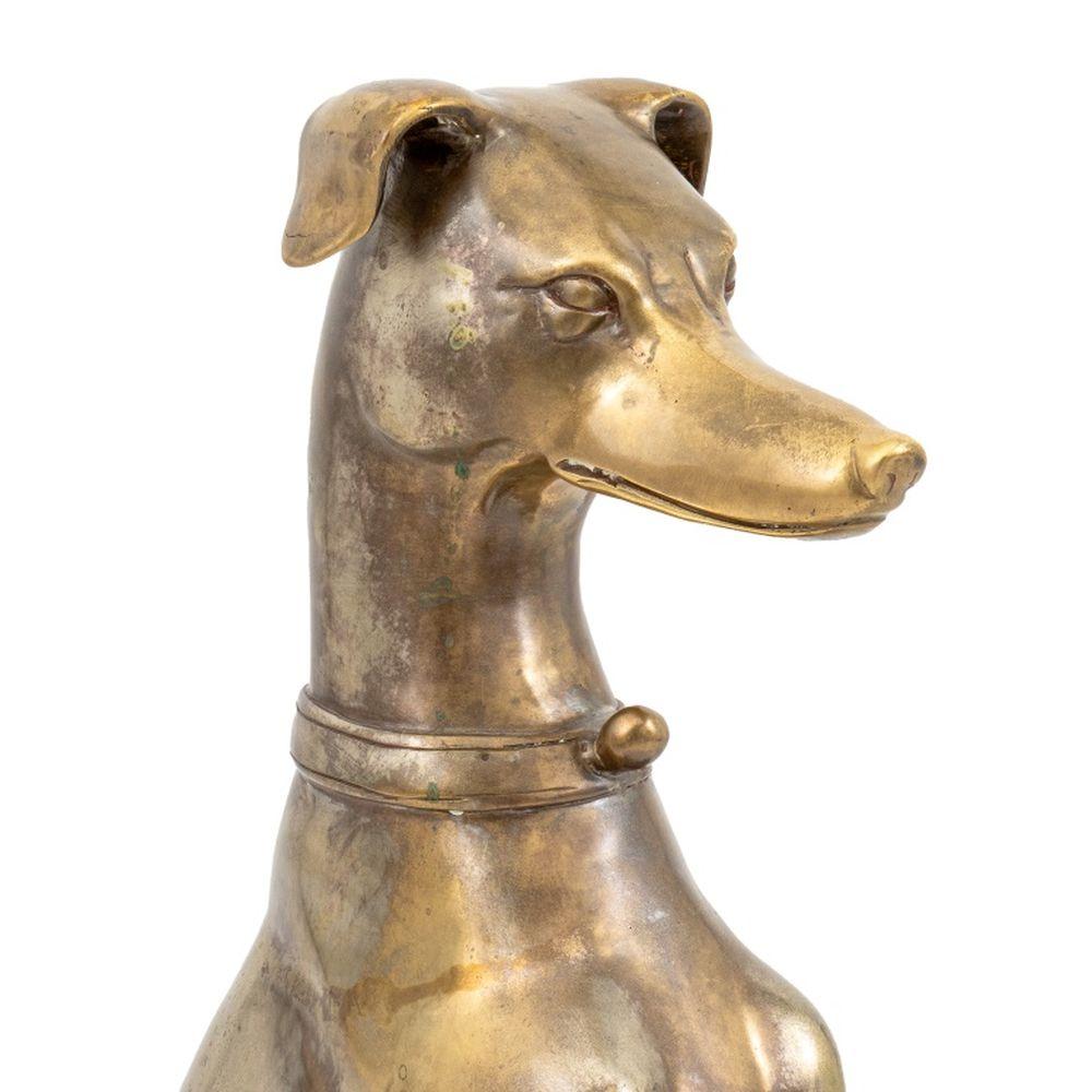 Art Deco Silvered Brass Whippet Statue, seated on octagonal base. 30