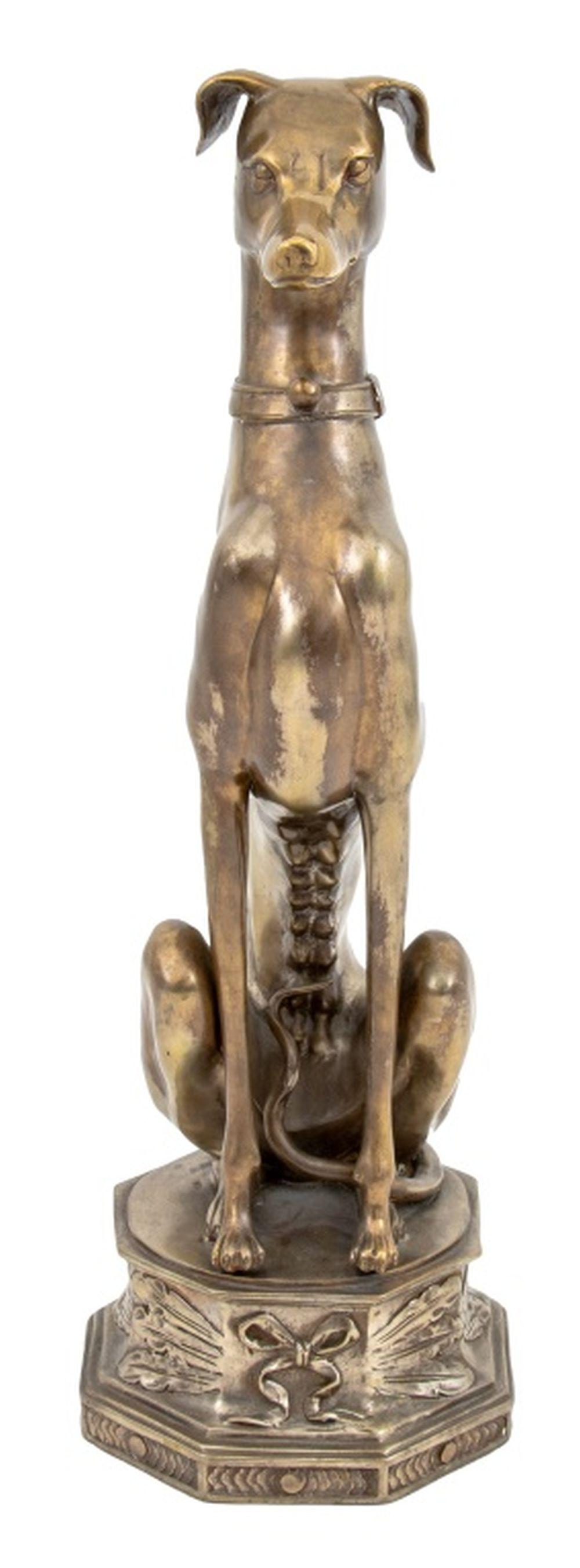 Art Deco Silvered Brass Whippet Statue In Good Condition For Sale In Astoria, NY