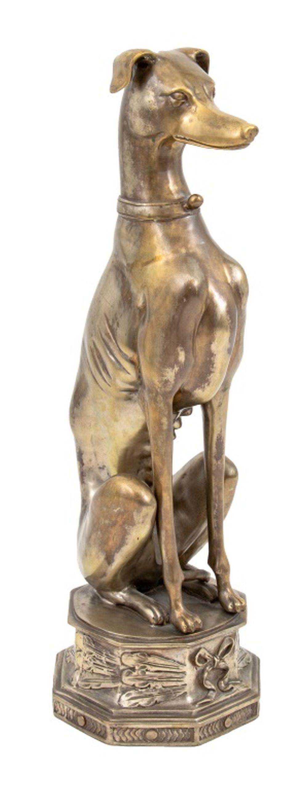 Art Deco Silvered Brass Whippet Statue For Sale 1
