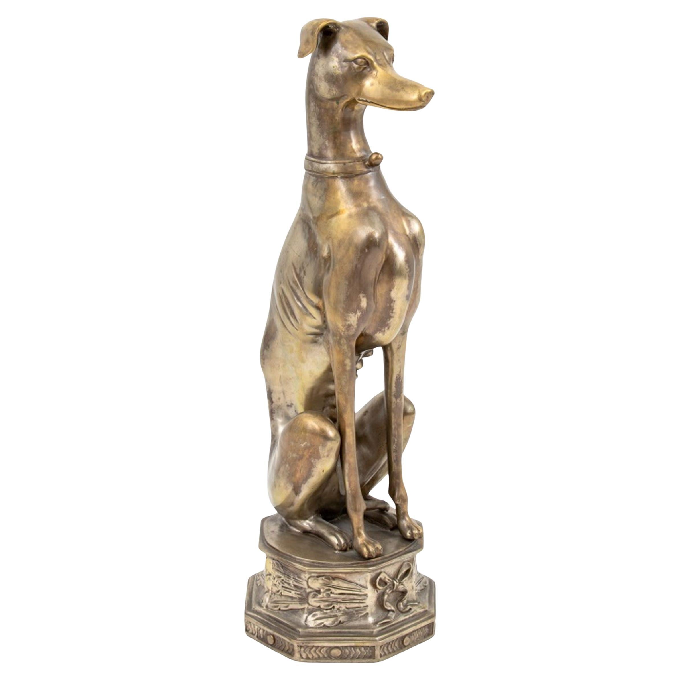 Art Deco Silvered Brass Whippet Statue For Sale