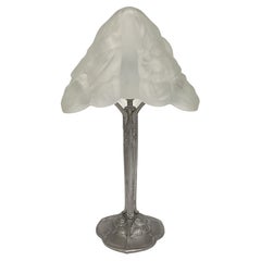 Art Deco Silvered Bronze and Frosted Glass Table Lamp