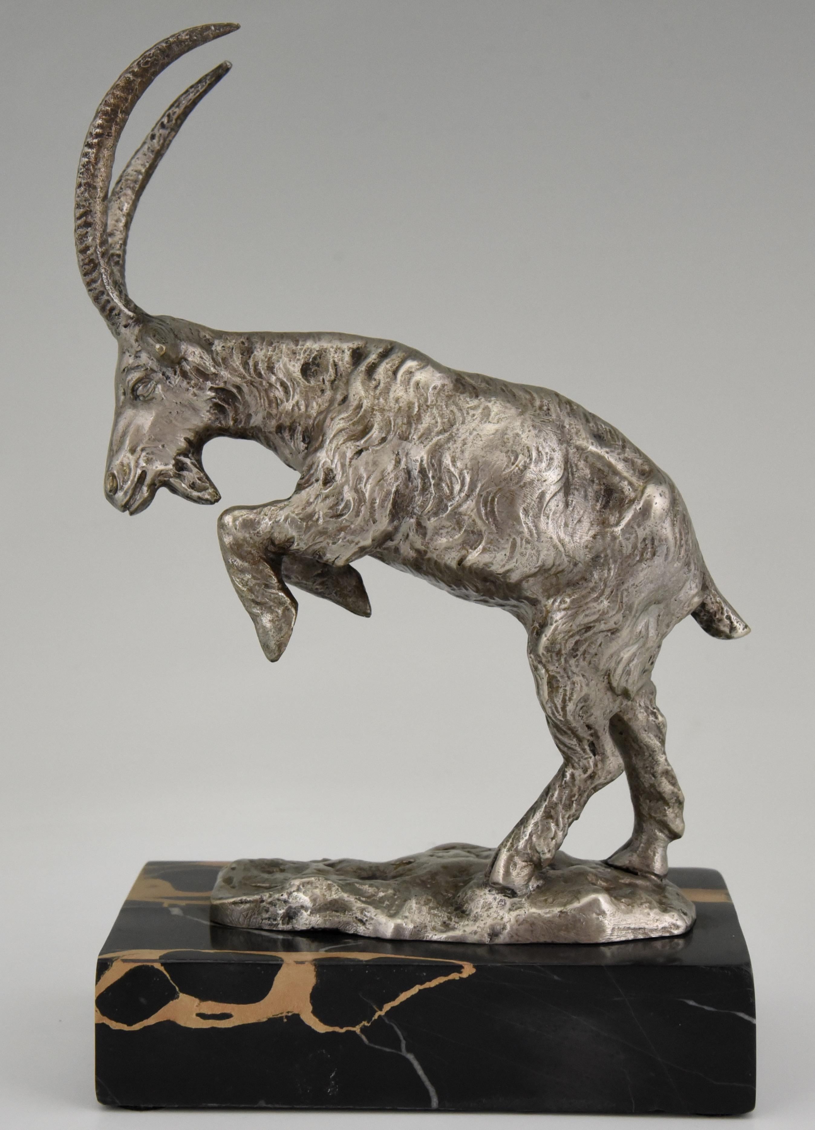 Art Deco Silvered Bronze Bookends Billy Goats by Monnin, France, 1925 1