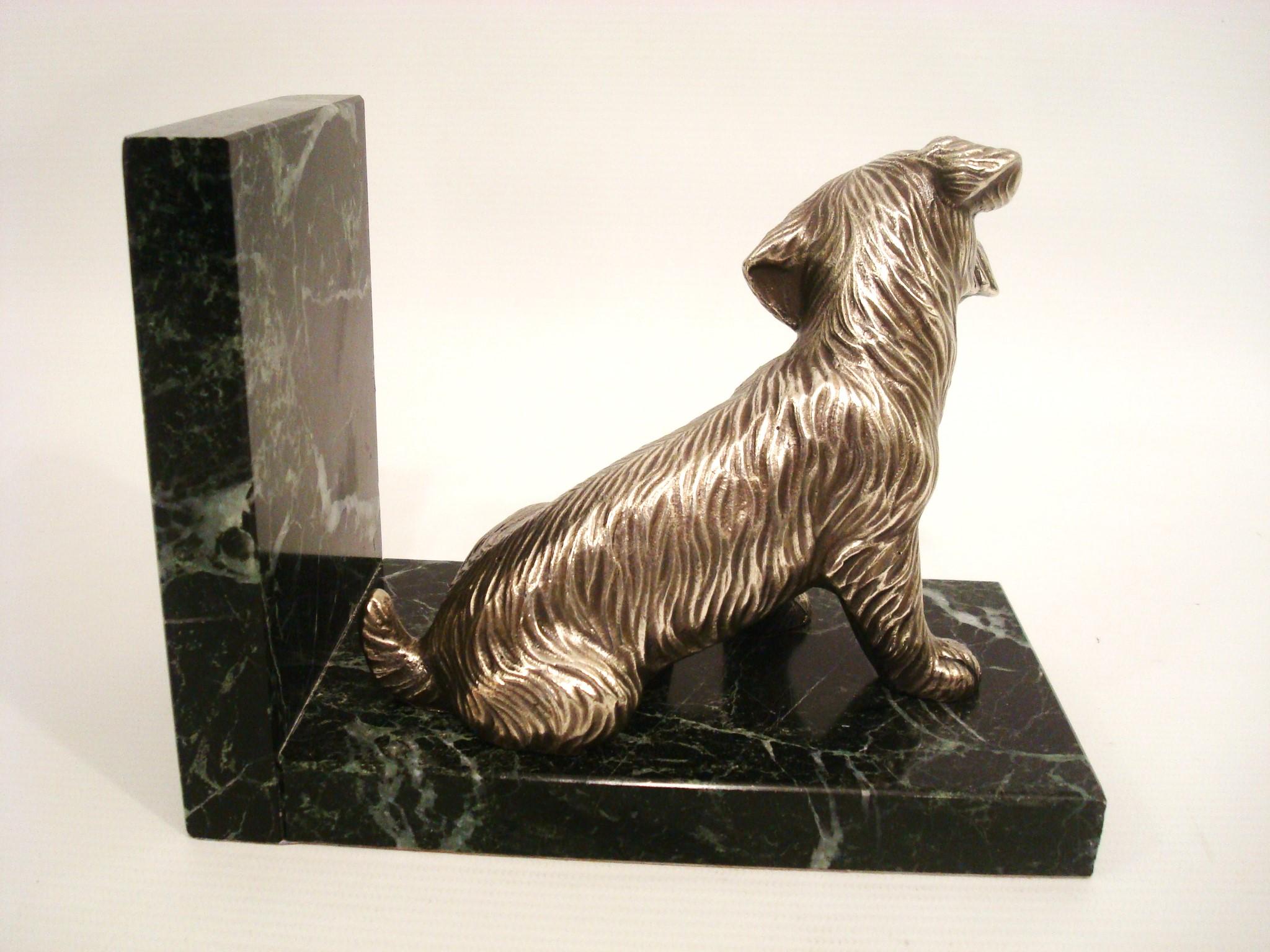 Art Deco Silvered Bronze Bookends featuring Scottish Terriers Dogs For Sale 5