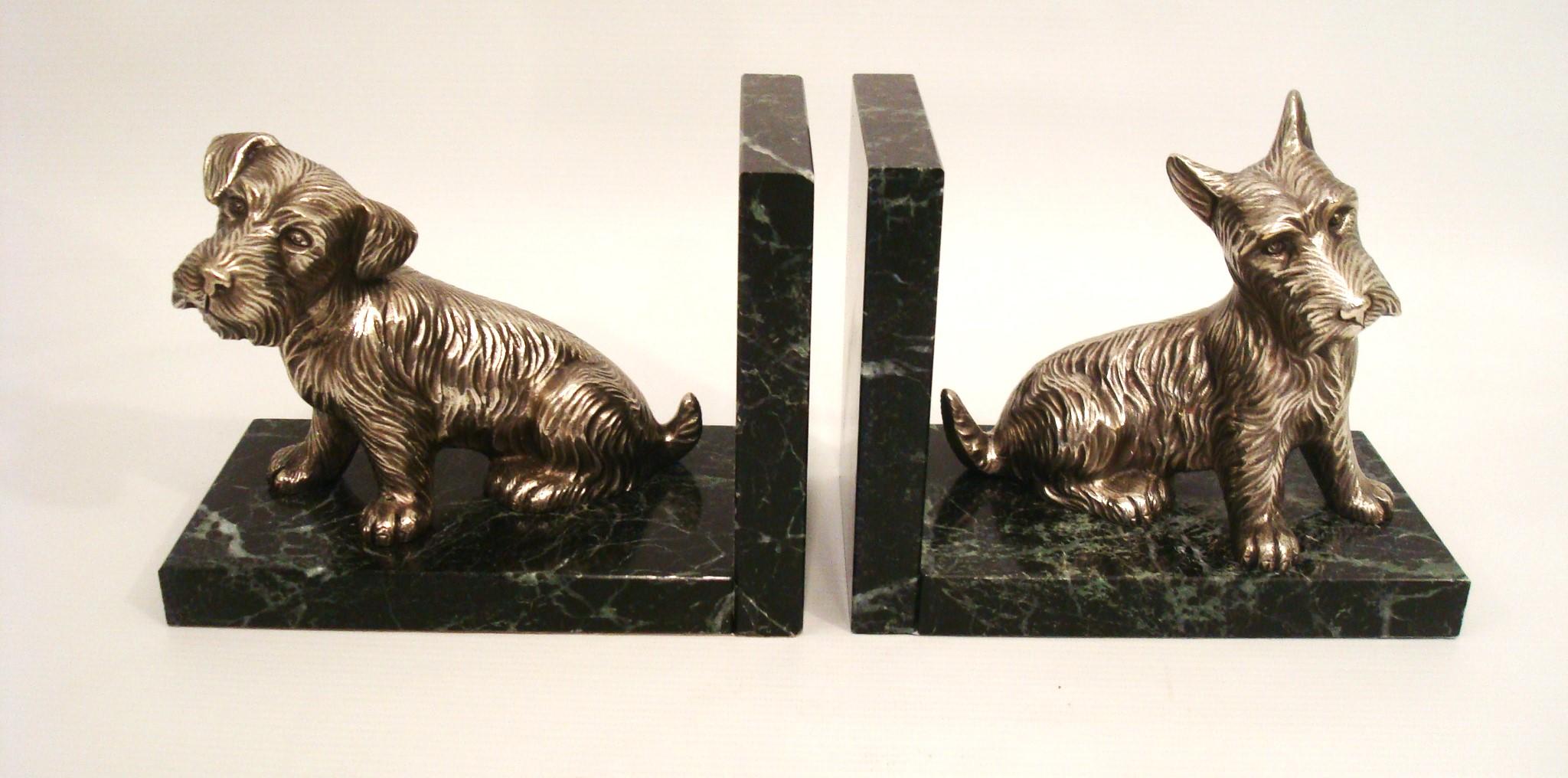 Art Deco Silvered Bronze Bookends featuring Scottish Terriers Dogs For Sale 5
