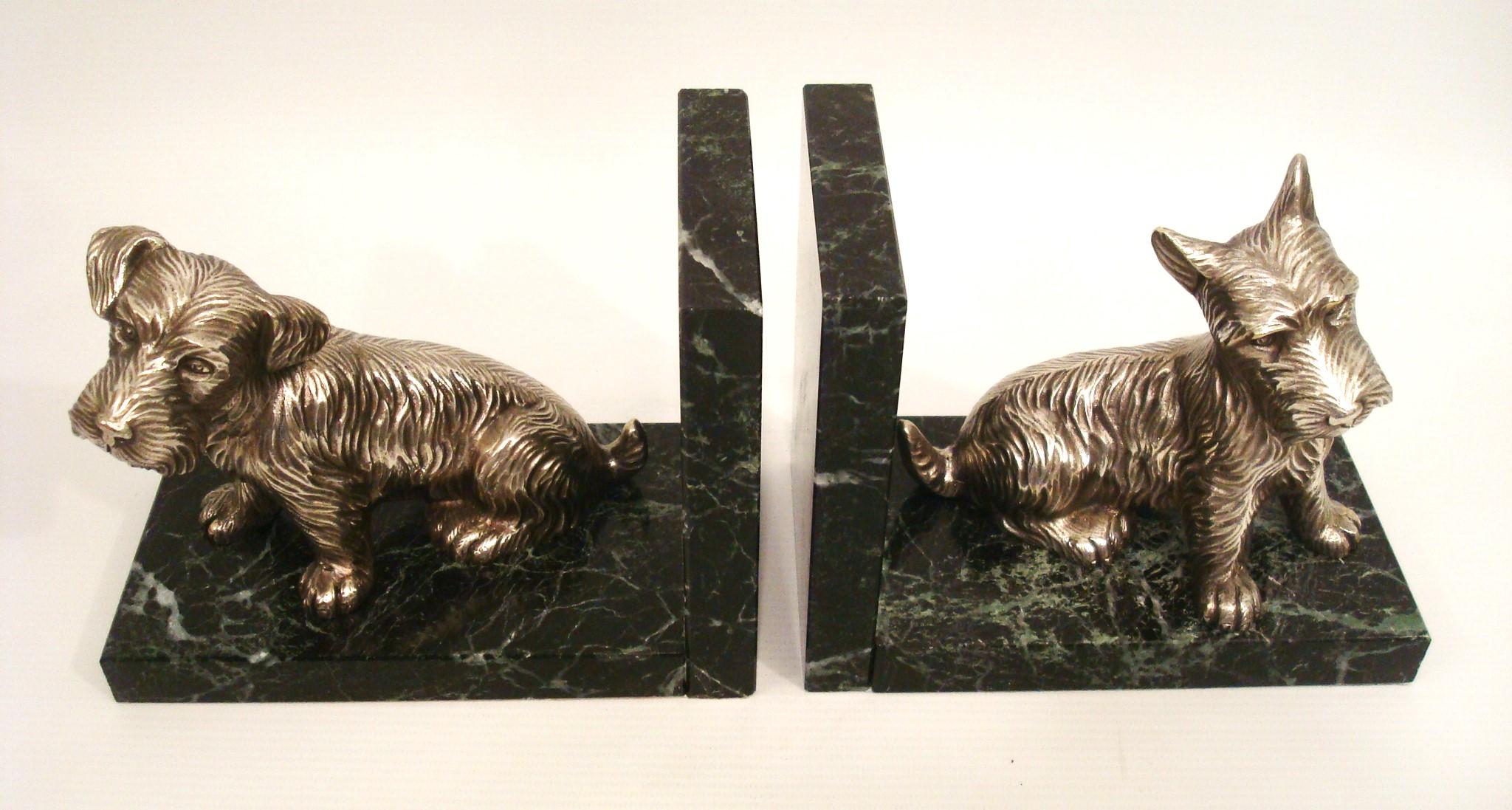 Art Deco Silvered Bronze Bookends featuring Scottish Terriers Dogs For Sale 7