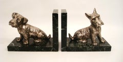 Art Deco Silvered Bronze Bookends featuring Scottish Terriers Dogs