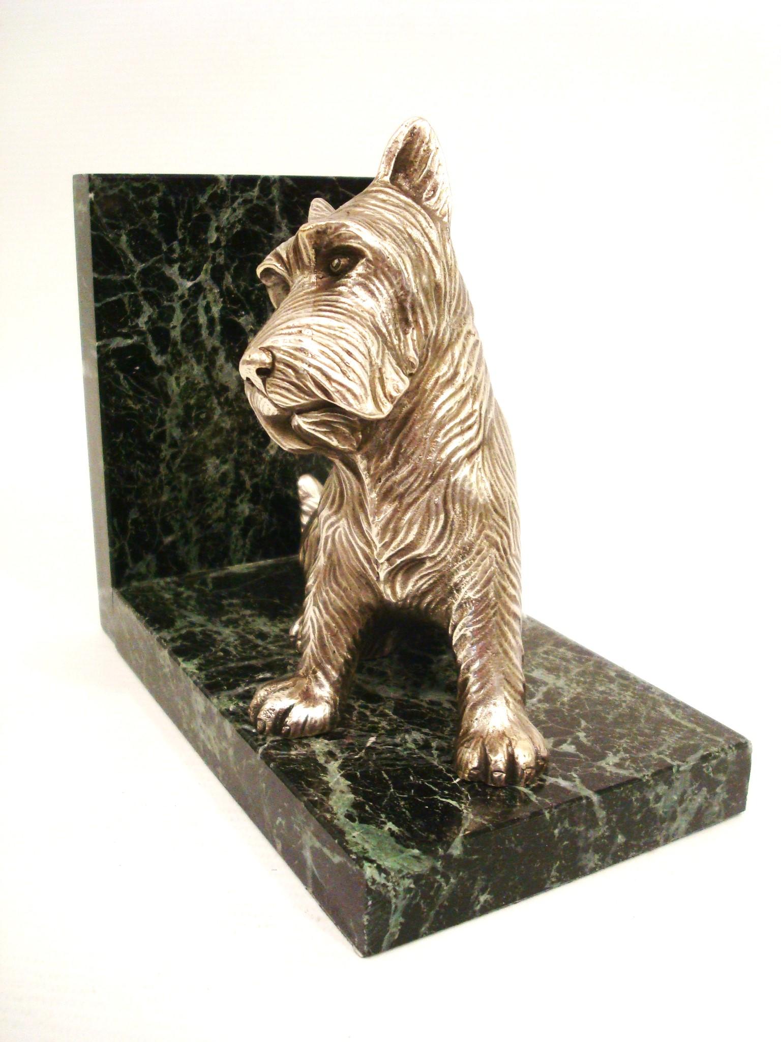 Art Deco Silvered Bronze Bookends featuring Scottish Terriers Dogs For Sale 1