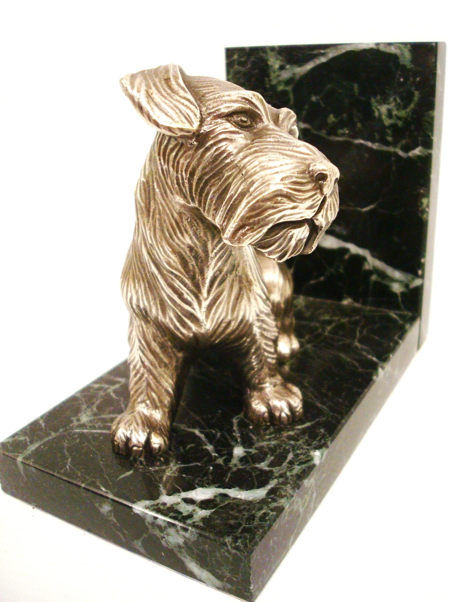 Art Deco Silvered Bronze Bookends featuring Scottish Terriers Dogs For Sale 4