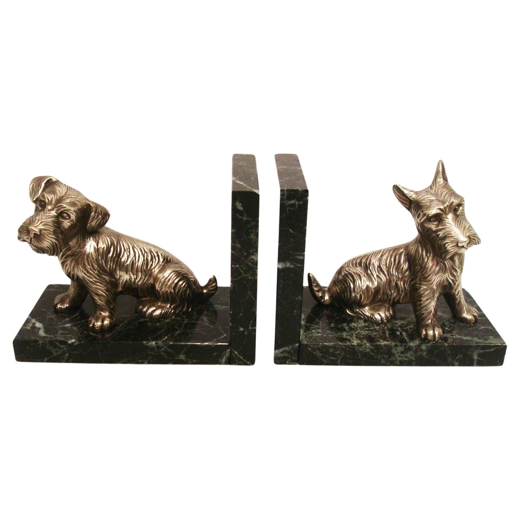 Sujetalibros Art Decó de Bronce Plateado con Perros Terriers Escoceses