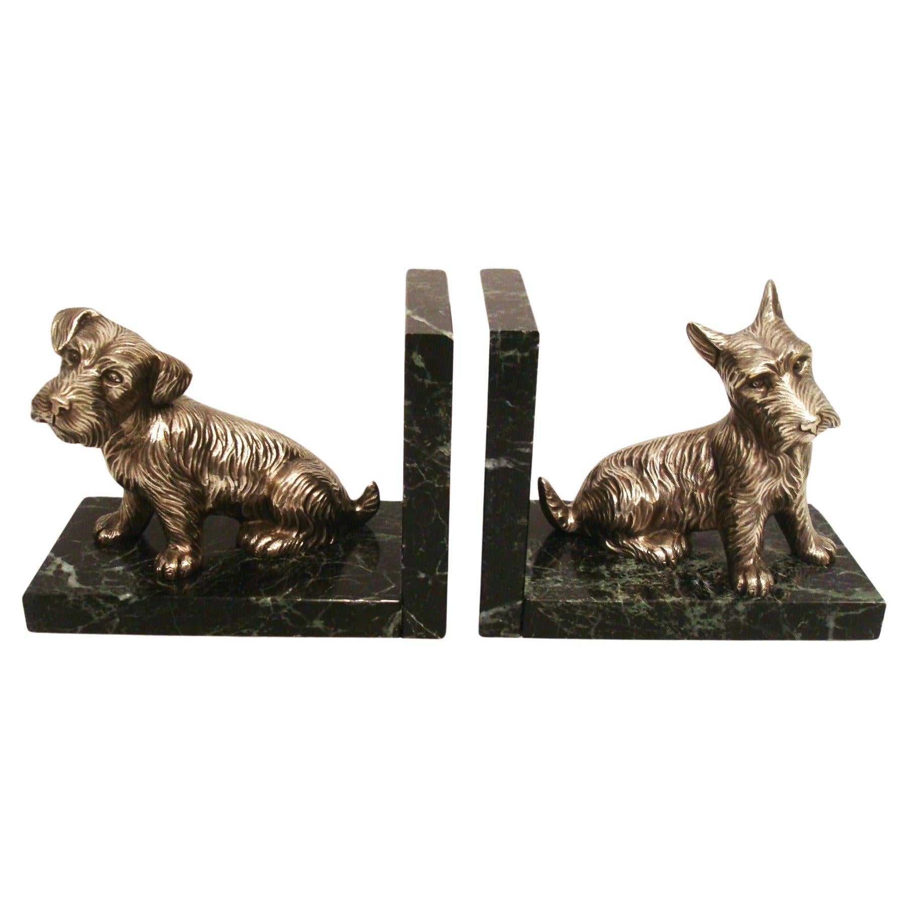 Art Deco Silvered Bronze Bookends featuring Scottish Terriers Dogs For Sale