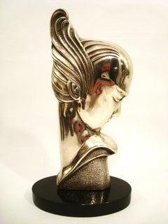 Art Deco Silvered Bronze Bust Sculpture of a Woman / France, 1930