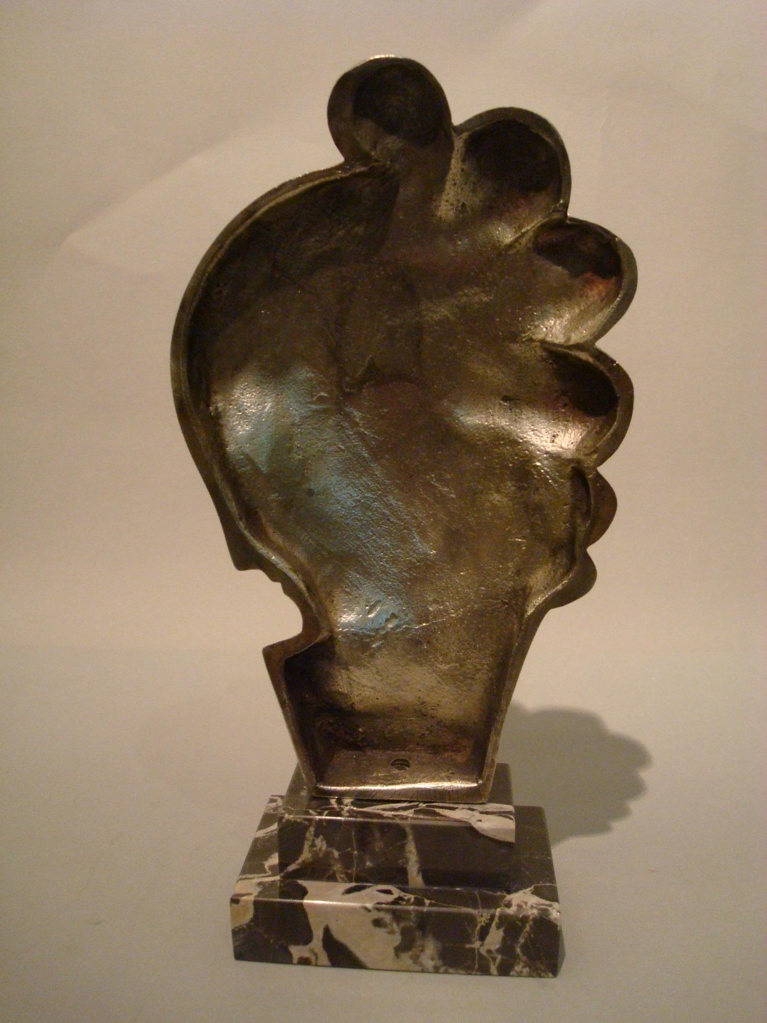 Art Deco Silvered Bronze Bust Sculpture of a Woman / France, 1930 1