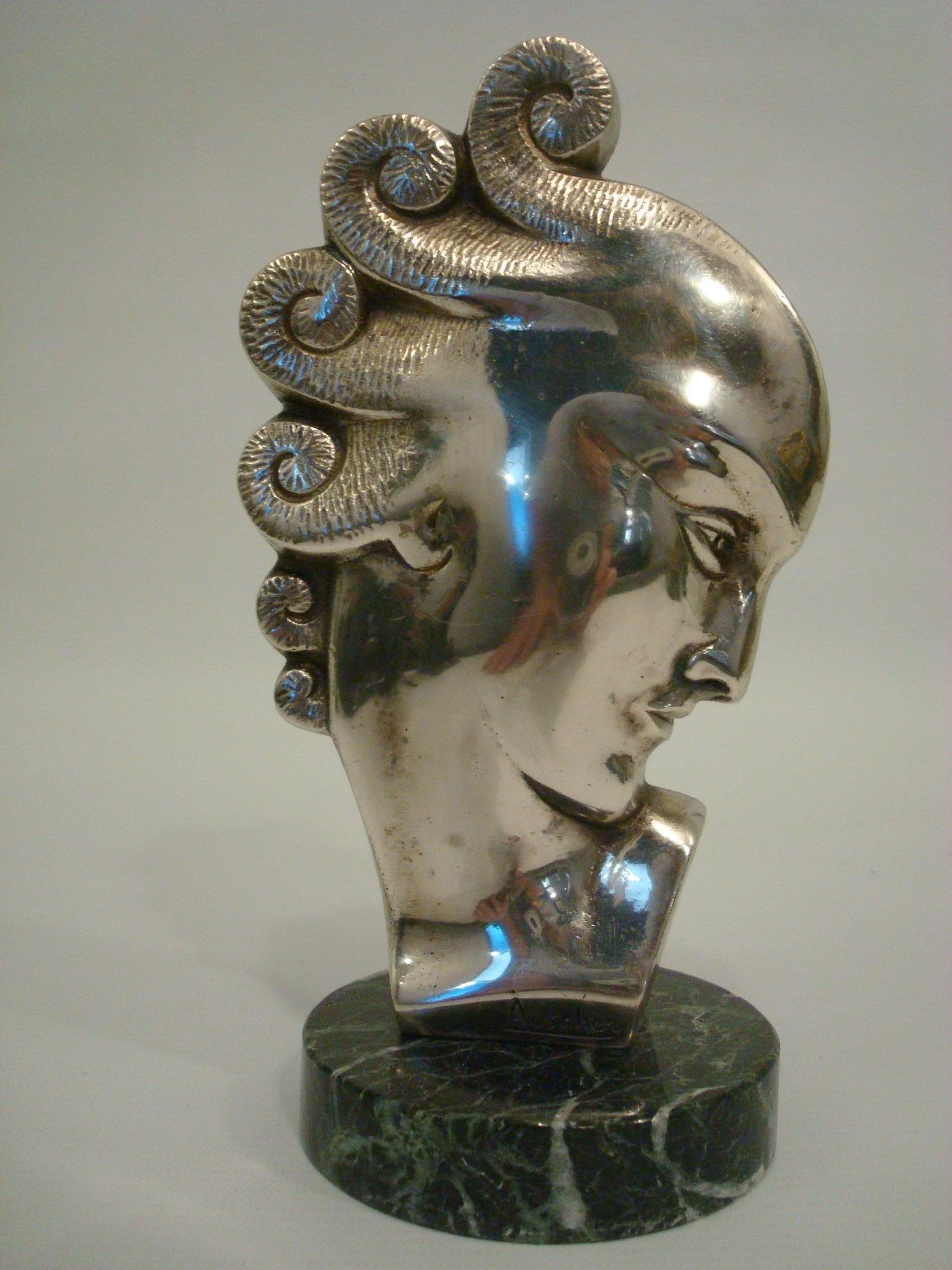 Art Deco Silvered Bronze Bust Sculpture of a Woman / France, 1930 1