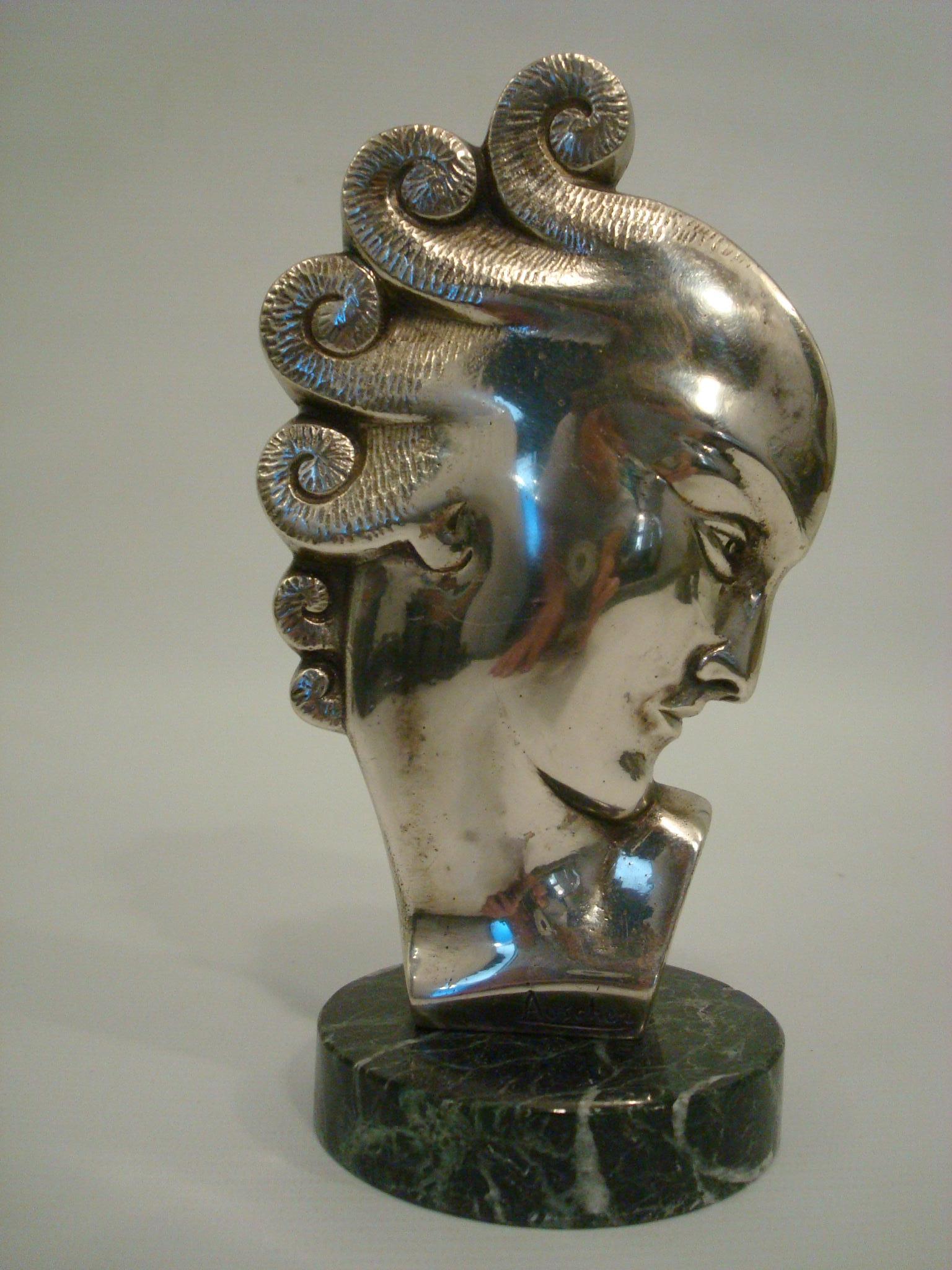 Art Deco Silvered Bronze Bust Sculpture of a Woman / France, 1930 2