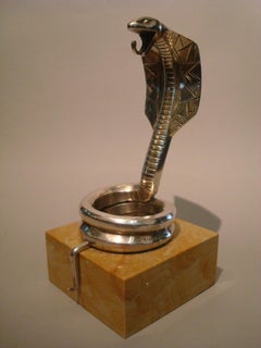 Art Deco Silvered Bronze Cobra Snake Paperweight / Car Mascot by Rischmann