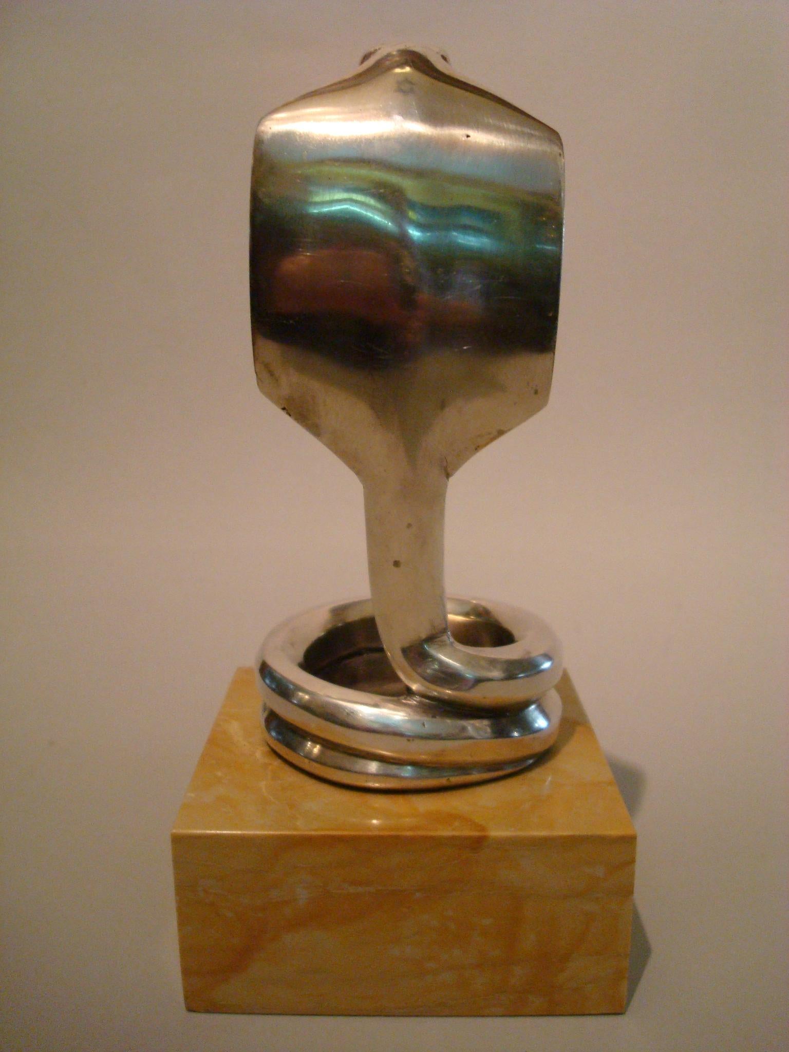 French Art Deco Silvered Bronze Cobra Snake Paperweight / Car Mascot by Rischmann For Sale