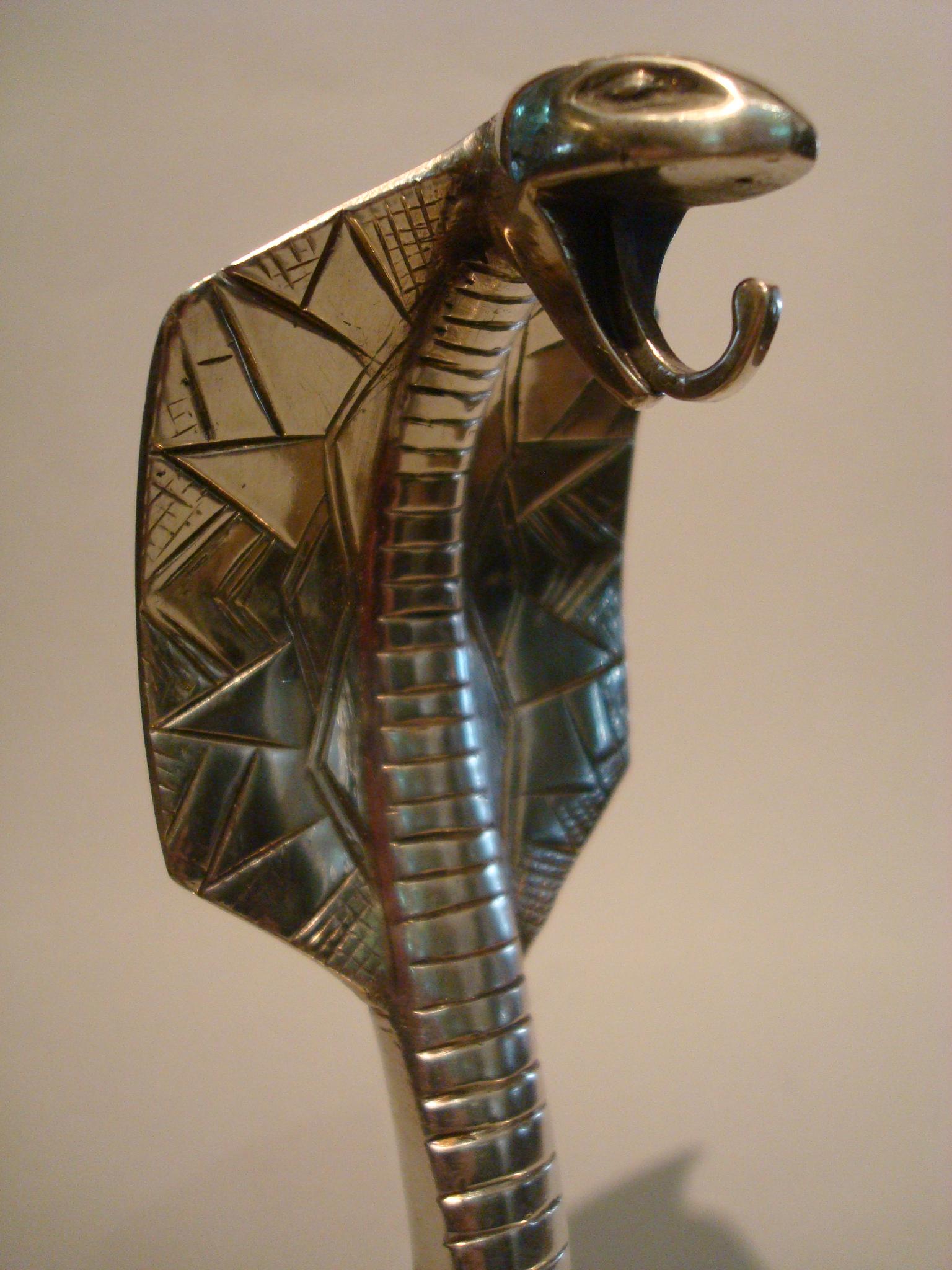 Art Deco Silvered Bronze Cobra Paperweight / Car Mascot by Rischmann France For Sale 1