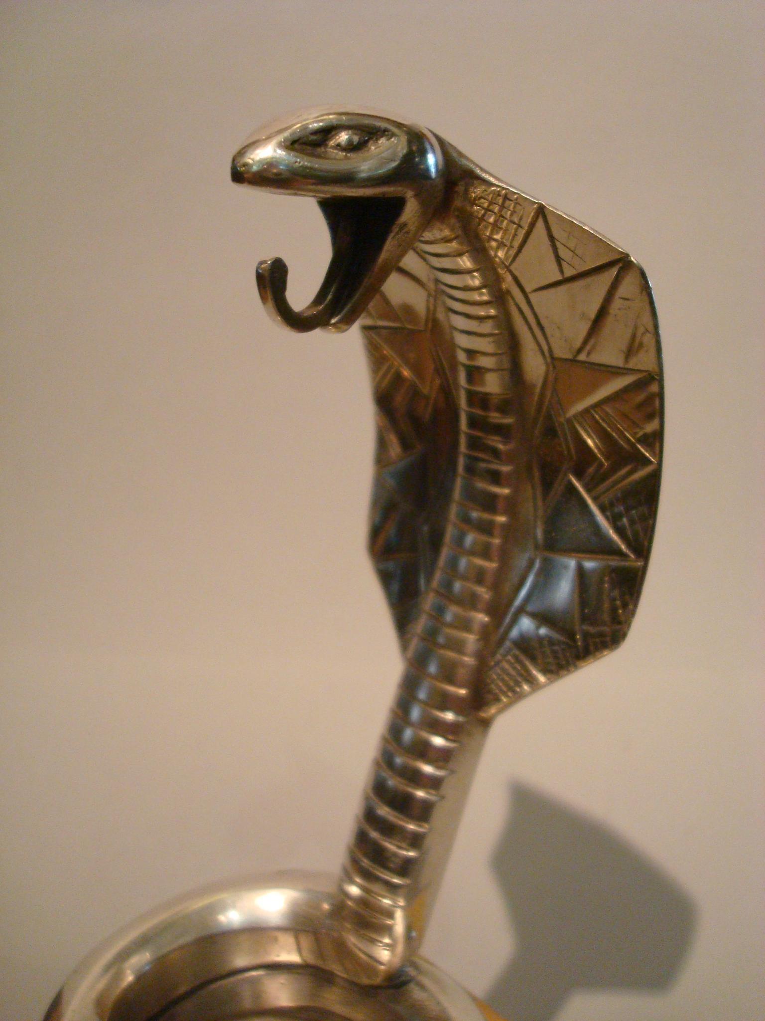 Art Deco Silvered Bronze Cobra Paperweight / Car Mascot by Rischmann France For Sale 3