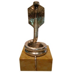 Art Deco Silvered Bronze Cobra Paperweight or Watch Stand by Rischmann France