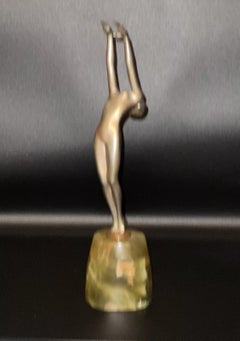 Art Deco Silvered Bronze Dancer with Outstreched Arms by Josef Lorenzl Ca 1920's