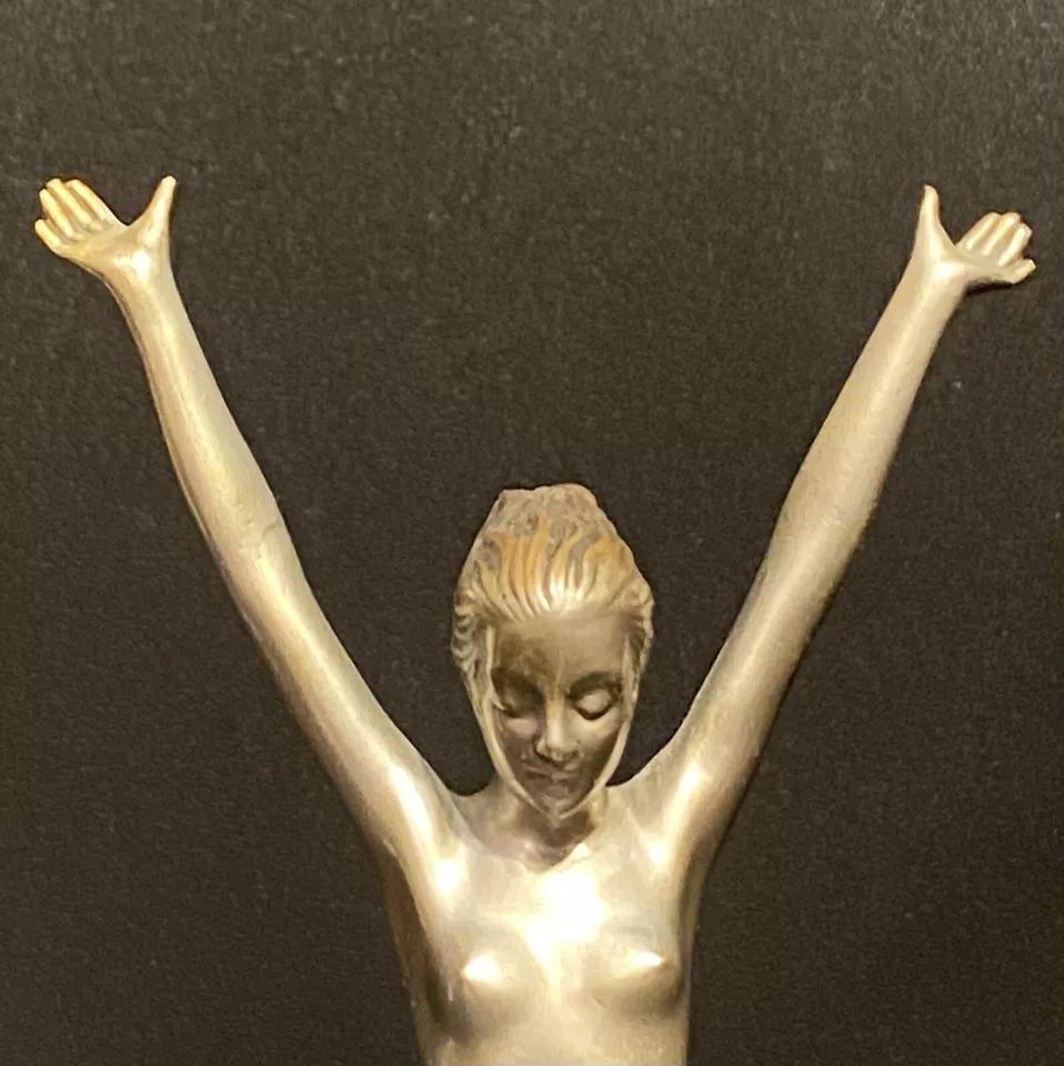 Art Deco Silvered Bronze Dancer with Outstreched Arms by Josef Lorenzl Ca 1920's In Good Condition For Sale In London, GB