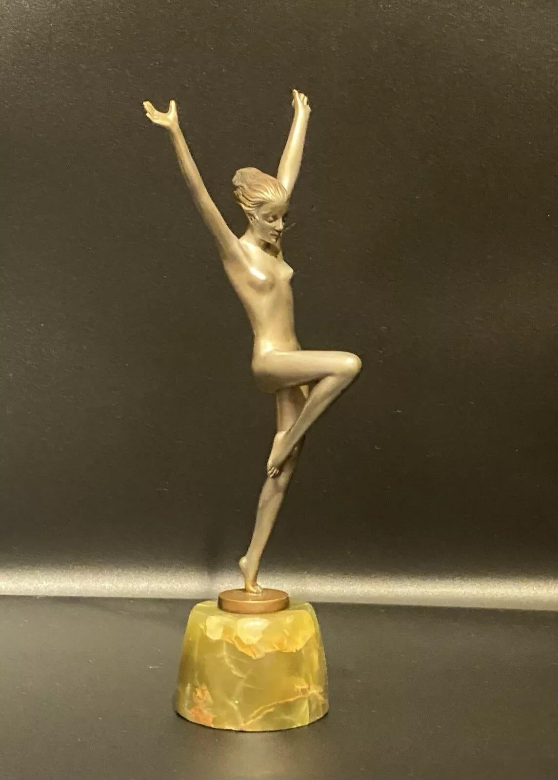 20th Century Art Deco Silvered Bronze Dancer with Outstreched Arms by Josef Lorenzl Ca 1920's For Sale