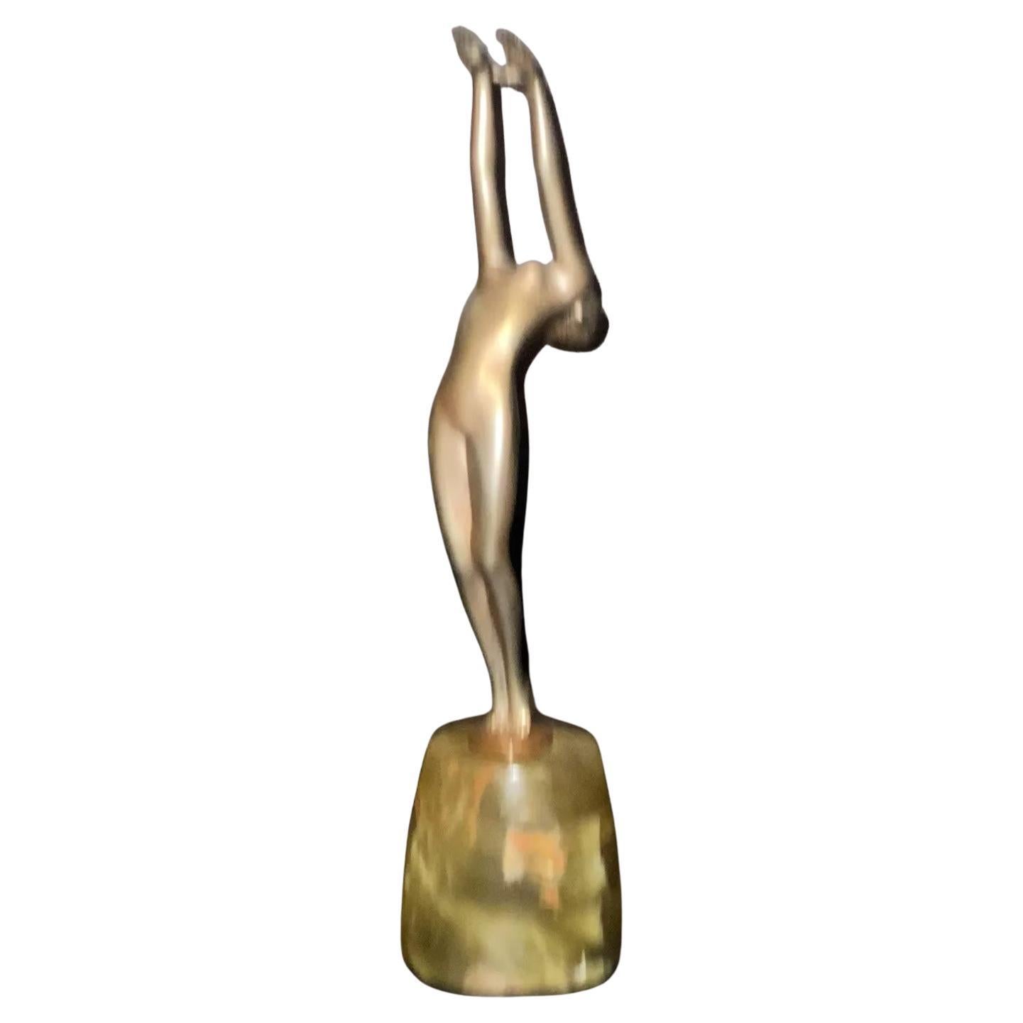 Bailarina Art Decó de bronce plateado con brazos estirados de Josef Lorenzl, hacia 1920