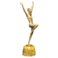 Art Deco Silvered Bronze Dancer with Outstreched Arms by Josef Lorenzl Ca 1920's