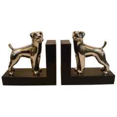 Art Deco Silvered Bronze Dog Bookends, Ravas