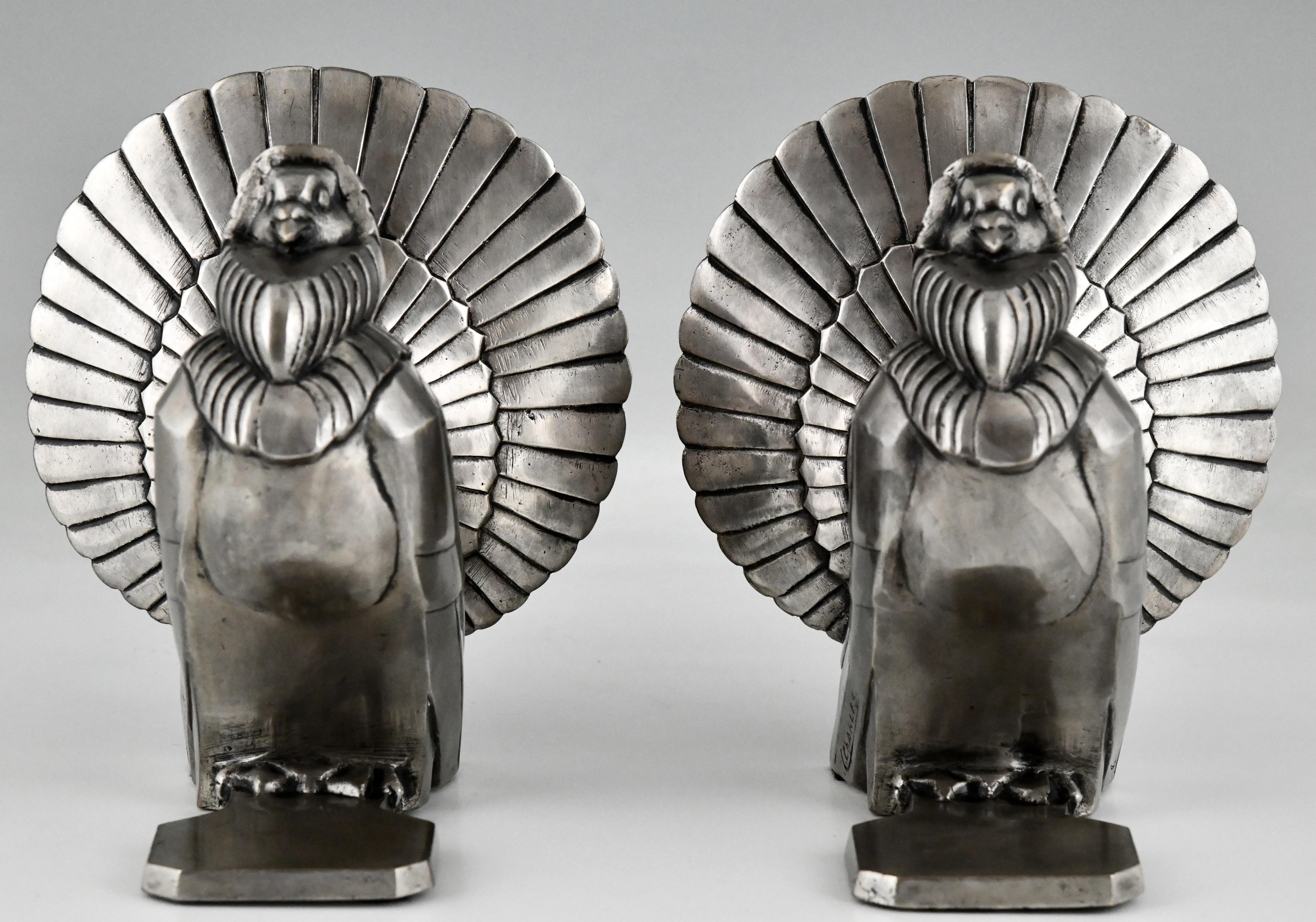 Art Deco Silvered Bronze Dove Bookends by C. Charles, France, 1930 In Good Condition In Antwerp, BE